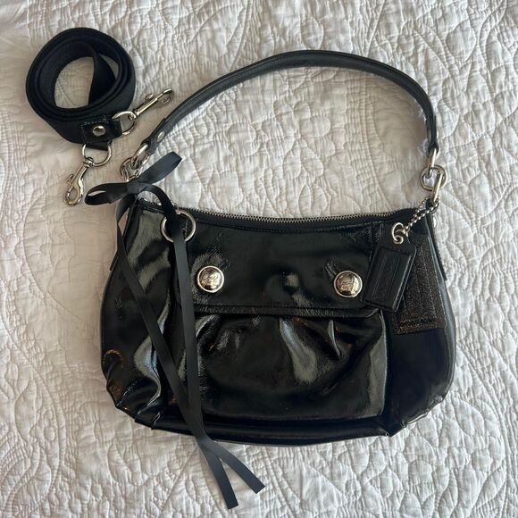 Coach Poppy Black Patent Leather Shoulder Bag/Crossbody Bag - Picture 1 of 15